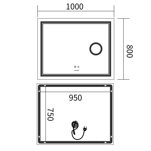 Дзеркало Mixxus Premium QUADRO MR20-100x80 з Led Touch, Anti-fog, димером, регулятором яскравості, лінзою (MP6623) - 2