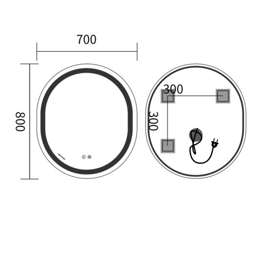 Зеркало Mixxus Premium ELLIPSE MV05-80x70-Reverse с Led Touch, Anti-fog, димером (3-6,5kK) (MP6643) - 2