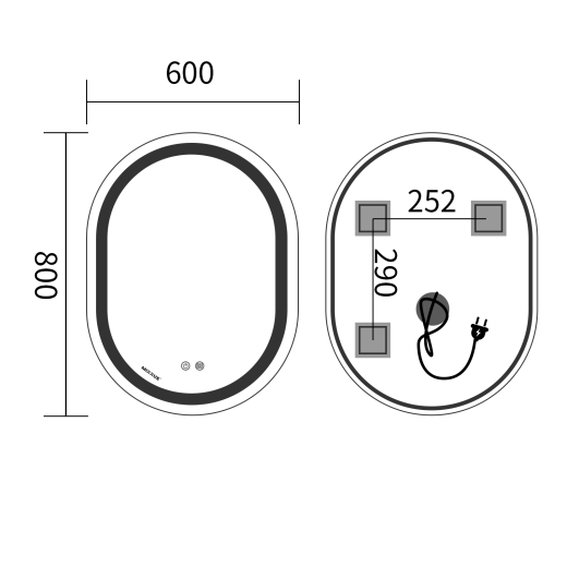 Дзеркало Mixxus Premium ELLIPSE MV05-80x60-Reverse з Led Touch, Anti-fog, димером (3-6,5kK) (MP6642) - 2