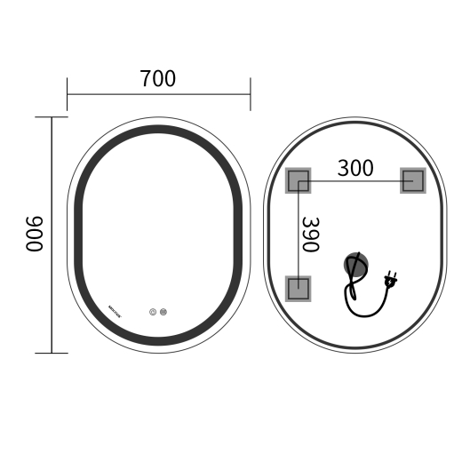 Дзеркало Mixxus Premium ELLIPSE MV05-90x70-Reverse з Led Touch, Anti-fog, димером (3-6,5kK) (MP6644) - 2