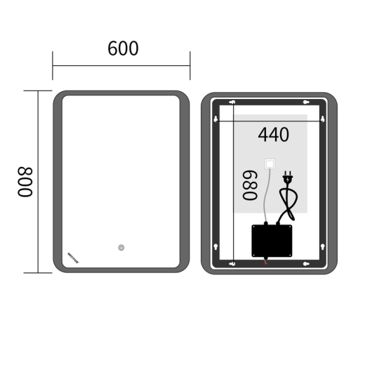 Дзеркало Mixxus Premium OLIVARY MR19-80x60-Reverse з Led Touch, Anti-fog, димером (3-6,5kK) (MP6628) - 2