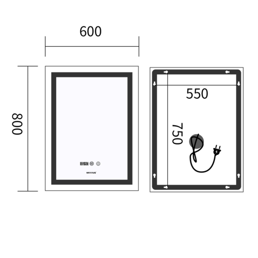 Дзеркало Mixxus Premium FLASH MR21-60x80 з Led Touch, Anti-fog, димером, регулятором яскравості, годинником (MP6617) - 2