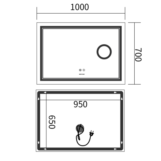 Дзеркало Mixxus Premium QUADRO MR20-100x70 з Led Touch, Anti-fog, димером, регулятором яскравості, лінзою (MP6622) - 2