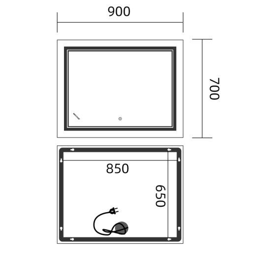 Зеркало Mixxus Premium QUADRO MR20-90x70-Reverse с Led Touch, Anti-fog, димером, регулятором яркости (MP6621) - 2