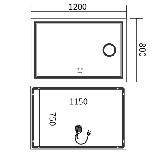 Дзеркало Mixxus Premium QUADRO MR20-120x80 з Led Touch, Anti-fog, димером, регулятором яскравості, лінзою (MP6624) - 2