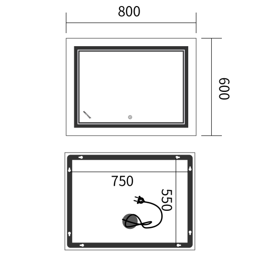 Зеркало Mixxus Premium QUADRO MR20-80x60-Reverse с Led Touch, Anti-fog, димером, регулятором яркости (MP6619) - 2