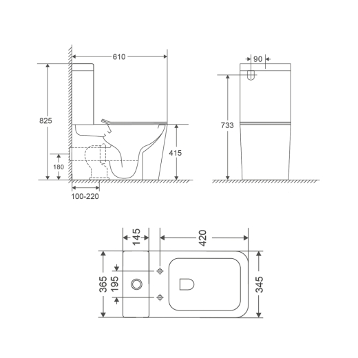 Унитаз-компакт Mixxus Premium QUADRO-0401-T1 610х365х825mm, система смыва TORNADO 1.0 (MP6588) - 2