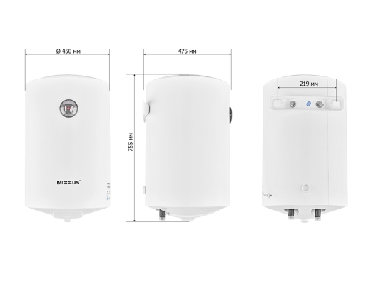 Водонагреватель "Цилиндр" MIXXUS EWH-07080 ROUND WET накопительный 80 л, мокрый тен 1,5 kW (WH0602) - 2