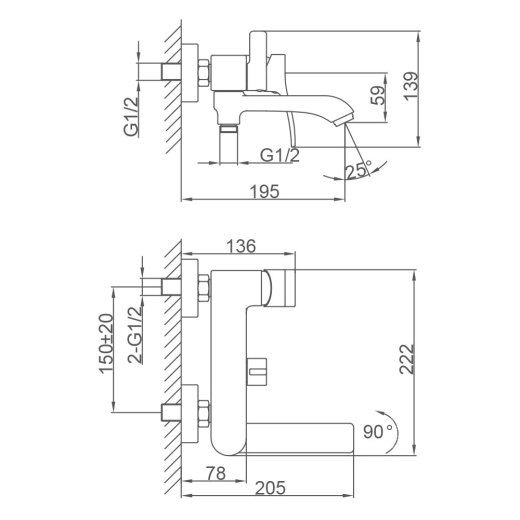 Смеситель для ванны FRAP F3275, хром - 6