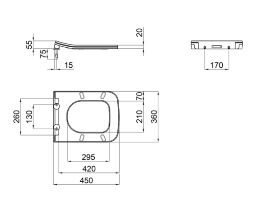 Унітаз підвісний Mixxus QUADRO-0304-R 520x360x365mm, система змиву RIMLESS (MI6707) - 7