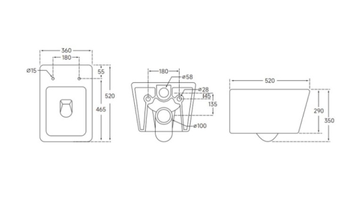 Унітаз підвісний Mixxus QUADRO-0304-R 520x360x365mm, система змиву RIMLESS (MI6707) - 9