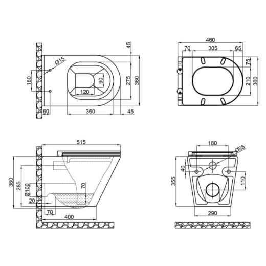Унітаз підвісний Mixxus Premium BEVEL-0301-T3 BLACK 515х355х365mm, система змиву TORNADO 3.0 (MP6595) - 2
