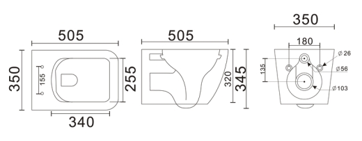 Унітаз підвісний Mixxus Premium QUADRO-0305-R GRAY 510x350x345mm система змиву RIMLESS (MP6656) - 2