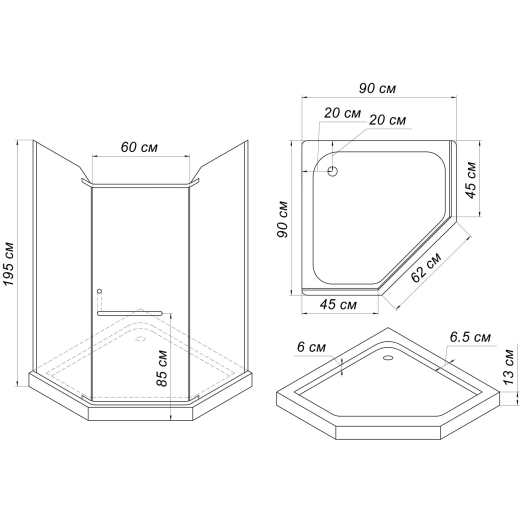 Душова кабіна з низьким піддоном Mixxus LINES SCT01-90x90x198-TR GRAPHITE прозоре скло 6мм (MI6914) - 3