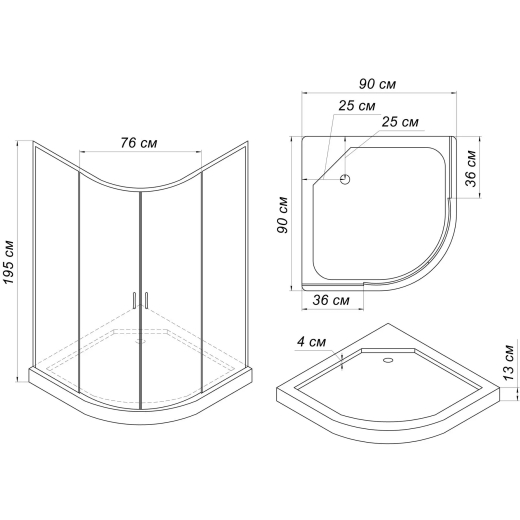 Душевая кабина с низким поддоном Mixxus PLAIN SCT02-90x90x195-TR GRAPHITE прозрачное стекло 4мм (MI6901) - 3