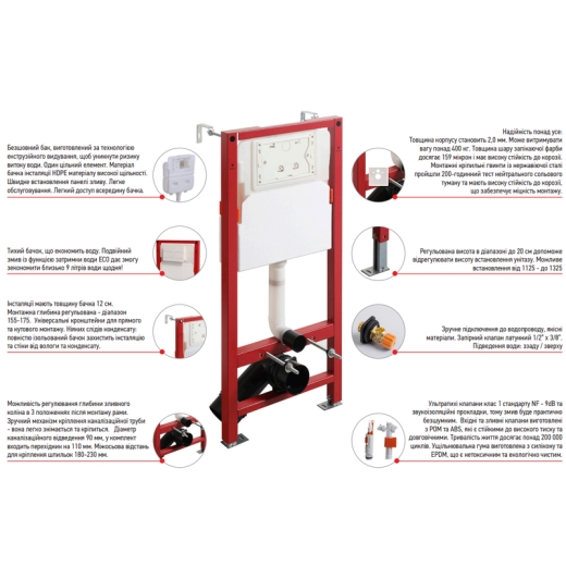 MIXXUS PREMIUM ELLIPSE-SET-2101 Комплект: Унитаз система смыва TORNADO 3.0+ Инсталляция с панелью смыва WHITE (MP6667) - 6