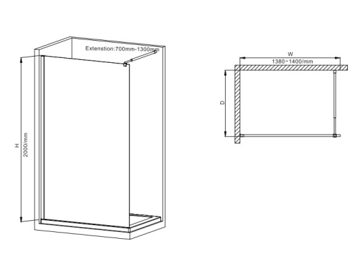 Душова перегородка Mixxus Premium FLAT SP02-140x200-TR Black Walk-In прозоре скло 8мм (MI6858) - 2