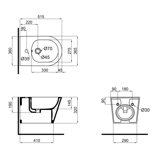 Биде подвесное Mixxus BEVEL-0502 520x360x320mm (MI6715) - 2