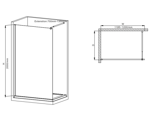Душова перегородка Mixxus Premium FLAT SP01-120x200-TR Chrome Walk-In прозоре скло 8мм (MI6852) - 2