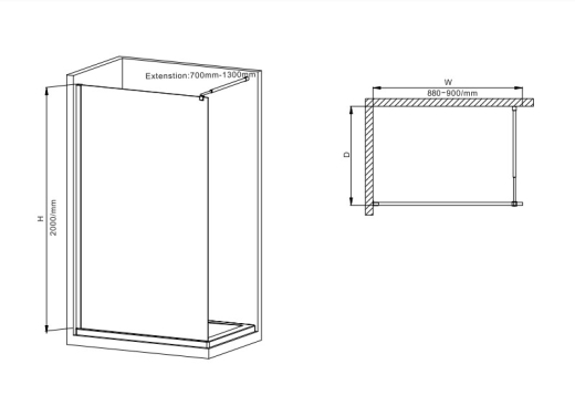 Душова перегородка Mixxus Premium FLAT SP02-90x200-TR Black Walk-In прозоре скло 8мм (MI6855) - 2