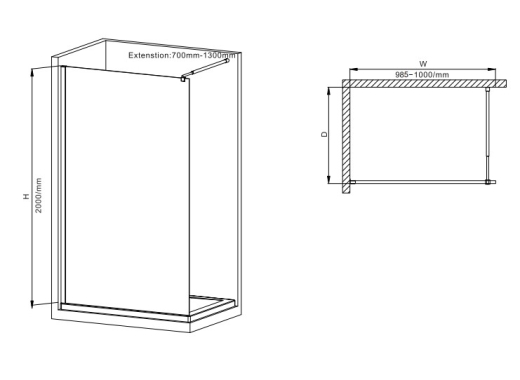 Душова перегородка Mixxus Premium FLAT SP01-100x200-TR Chrome Walk-In прозоре скло 8мм (MI6851) - 2
