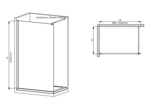Душова перегородка Mixxus Premium FLAT SP02-100x200-TR Black Walk-In прозоре скло 8мм (MI6856) - 2