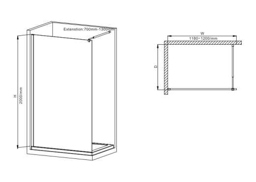 Душова перегородка Mixxus Premium FLAT SP02-120x200-TR Black Walk-In прозоре скло 8мм (MI6857) - 2