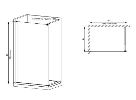 Душова перегородка Mixxus Premium FLAT SP01-140x200-TR Chrome Walk-In прозоре скло 8мм (MI6853) - 2