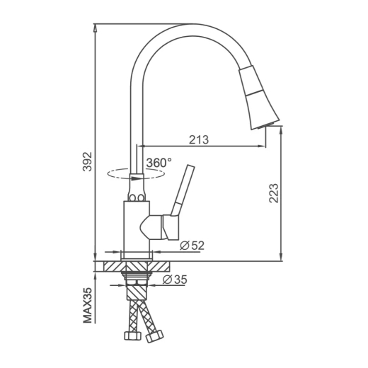Смеситель для кухни Frap F4044-9 с гибким изливом, аэратор 2 режима - 3