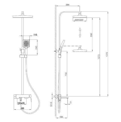 Душова система FRAP F2490 3-х функціональна, поворотний вилив, латунь, 30 (хром) - 5
