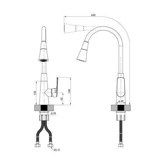 Смеситель для кухни Mixxus Premium Matis 011-T (NUT) Refl.Gray (Цвет хром+силик.излив серый) (MI8267) - 2