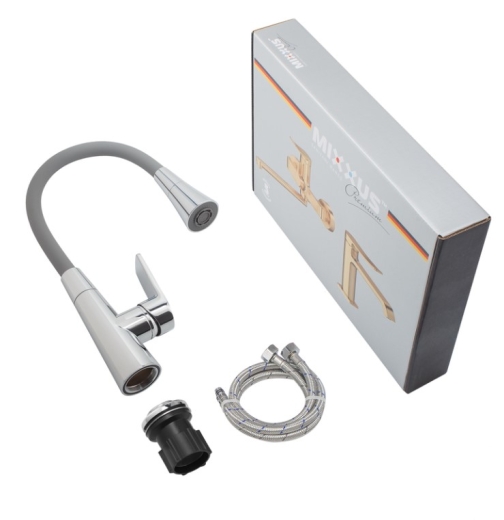 Смеситель для кухни Mixxus Premium Matis 011-T (NUT) Refl.Gray (Цвет хром+силик.излив серый) (MI8267) - 6