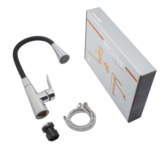 Смеситель для кухни Mixxus Premium Matis 011-T (NUT) Refl.Black (Цвет хром+силик.излив черный) (MI8266) - 6