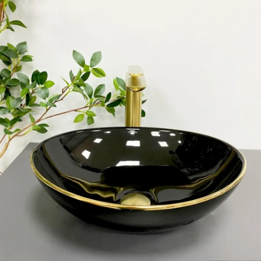 Умивальник (раковина) VBI PARMA BLACK GOLD EDGE накладний VBI-011012 - 2