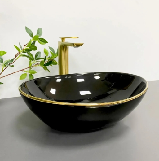 Умивальник (раковина) VBI PARMA BLACK GOLD EDGE накладний VBI-011012 - 5
