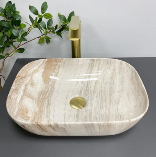 Умывальник (раковина) VBI RAVENNA TRAVERTINE GLOSSY накладной VBI-011204 - 3