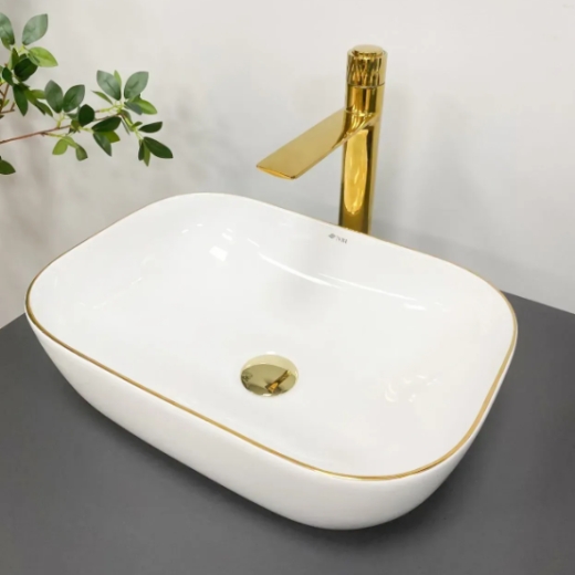 Умивальник (раковина) VBI RAVENNA WHITE GOLD EDGE накладний VBI-011218 - 1