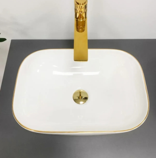 Умивальник (раковина) VBI RAVENNA WHITE GOLD EDGE накладний VBI-011218 - 5