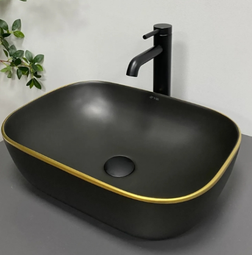 Умивальник (раковина) VBI RAVENNA BLACK MATT GOLD EDGE накладний (VBI-011228) - 1