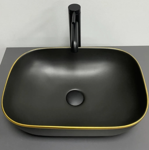 Умивальник (раковина) VBI RAVENNA BLACK MATT GOLD EDGE накладний (VBI-011228) - 2
