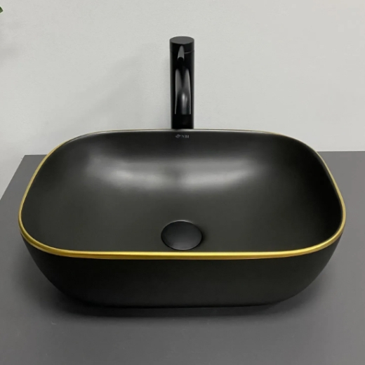 Умивальник (раковина) VBI RAVENNA BLACK MATT GOLD EDGE накладний (VBI-011228) - 3