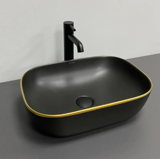 Умивальник (раковина) VBI RAVENNA BLACK MATT GOLD EDGE накладний (VBI-011228) - 5