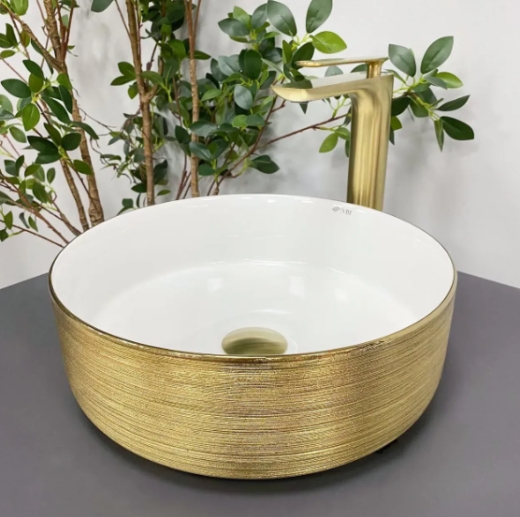 Умывальник (раковина) VBI PRATO BRUSH GOLD WHITE накладной (VBI-011408) - 1