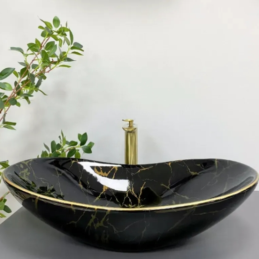 Умывальник (раковина) VBI TURIN MARBLE BLACK GLOSSY накладной (VBI-011505) - 5