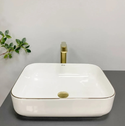 Умывальник (раковина) VBI PALERMO WHITE ROSE GOLD EDGE накладной VBI-012307 - 3