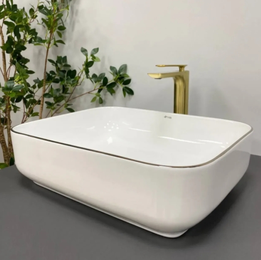Умывальник (раковина) VBI PALERMO WHITE ROSE GOLD EDGE накладной VBI-012307 - 5