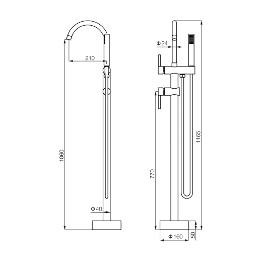 Смеситель для ванны VBI MILANO BLACK напольный VBI-050108BL - 2