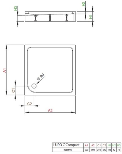 Душова кабіна Alienta C 900х900х1900 + піддон Lupo + сифон R500 (10239090-01-01KL500) - 4
