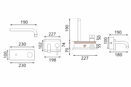 Смеситель для раковины VBI MILANO LONG 2 BLACK скрытого монтажа VBI-050112BL - 2