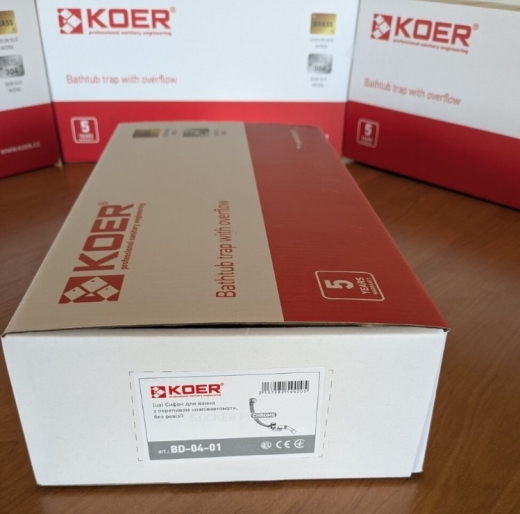 Сифон для ванны Koer BD-04-01 полуавтоматический с переливом, без ревизии, хром, 1 1/2'' (KR5442) - 5